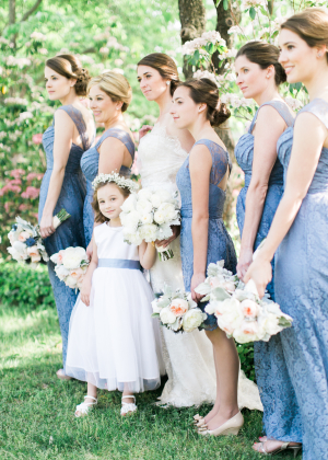 Bridesmaids in Amsale Blue Lace