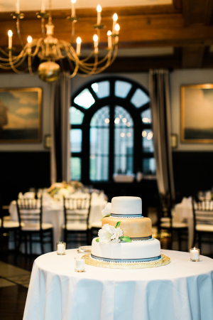 Gold and Blue Wedding Cake