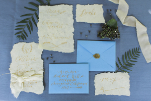 Gold and Sky Blue Wedding Invitations