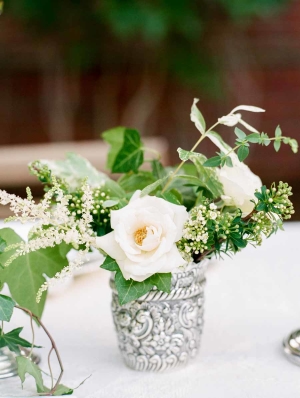 White and Green Flowers in Silver Vase