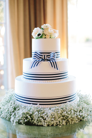 Wedding Cake with Blue and White Stripes