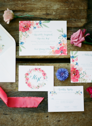 Blue and Pink Wedding Invitations