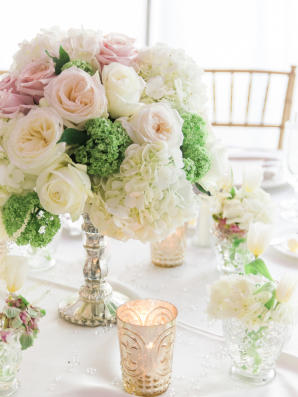 Pink Ivory and Green Centerpiece