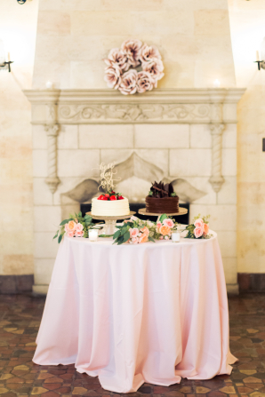 Wedding Cake Table with Pink Flowers