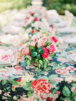 Black Green and Pink Floral Table
