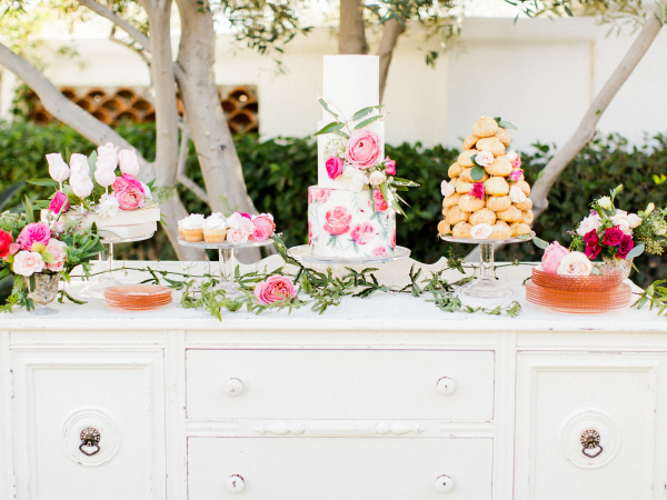 Pink and White Wedding Cake Table