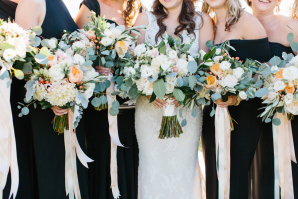 Bridesmaids with Ribbon Tied Bouquets