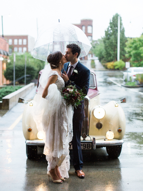 Bride and Groom in Rain