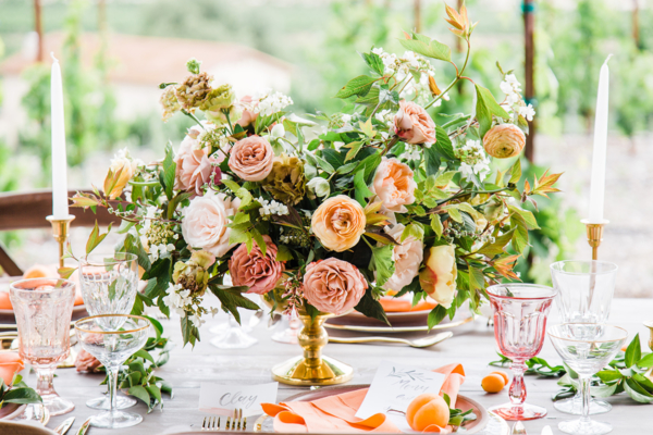 Compote Centerpiece with Garden Roses