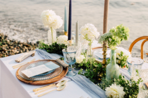 Blue Green Copper Beach Wedding Table