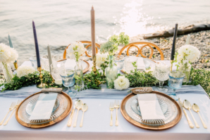 Copper Green Blue Beach Wedding Table