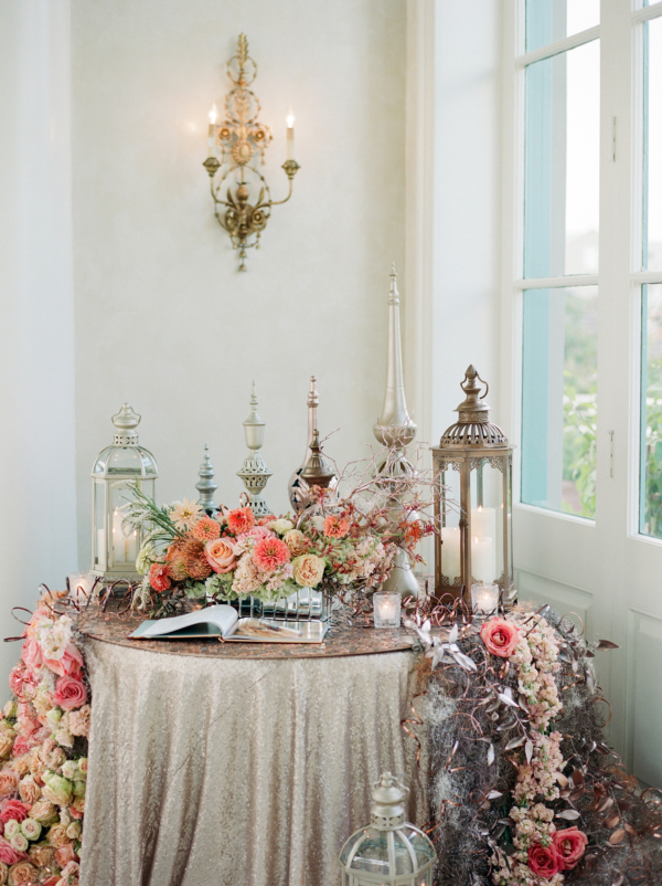 Middle Eastern Lanterns and Flower Runner at Wedding