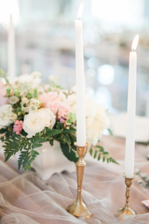 Taper Candle and Blush Silk Centerpiece