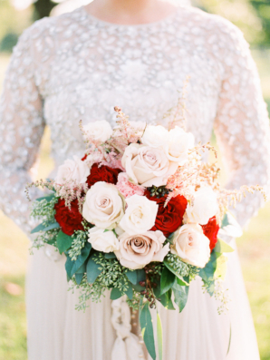 Bride with Red and White Bouquet