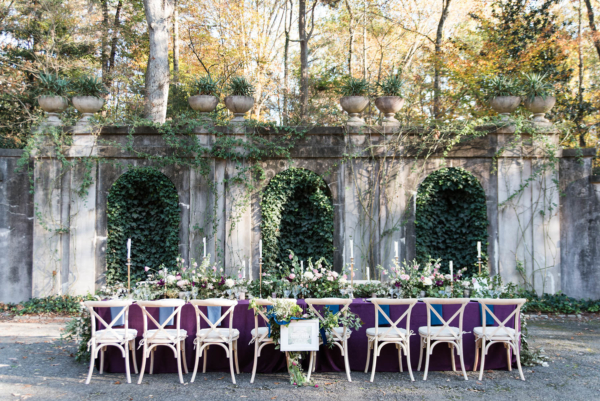 Green and Purple Outdoor Wedding Table