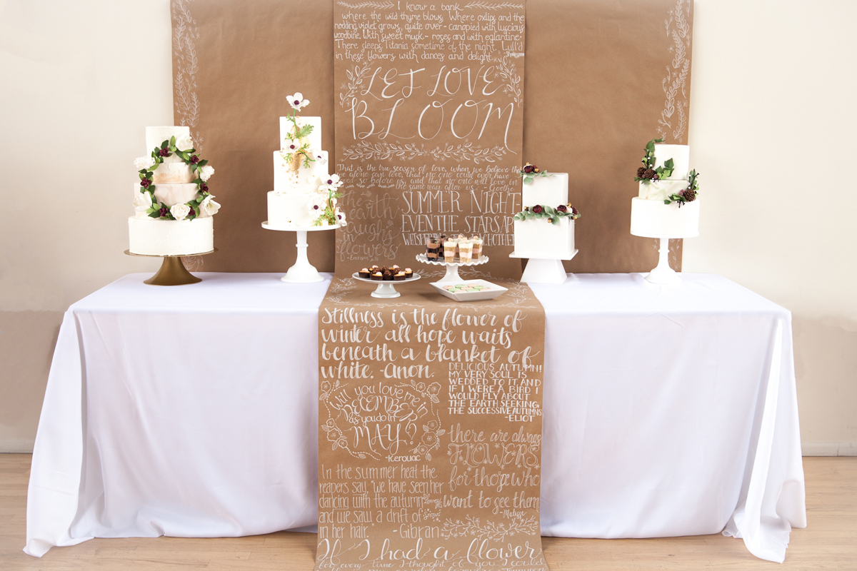 Wedding Cake Table with Calligraphy