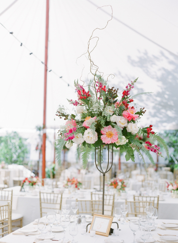 Coral and Gold Wedding Centerpiece