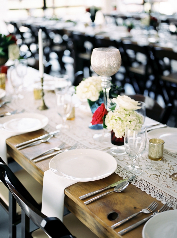 Wood Tables with Lace Runner