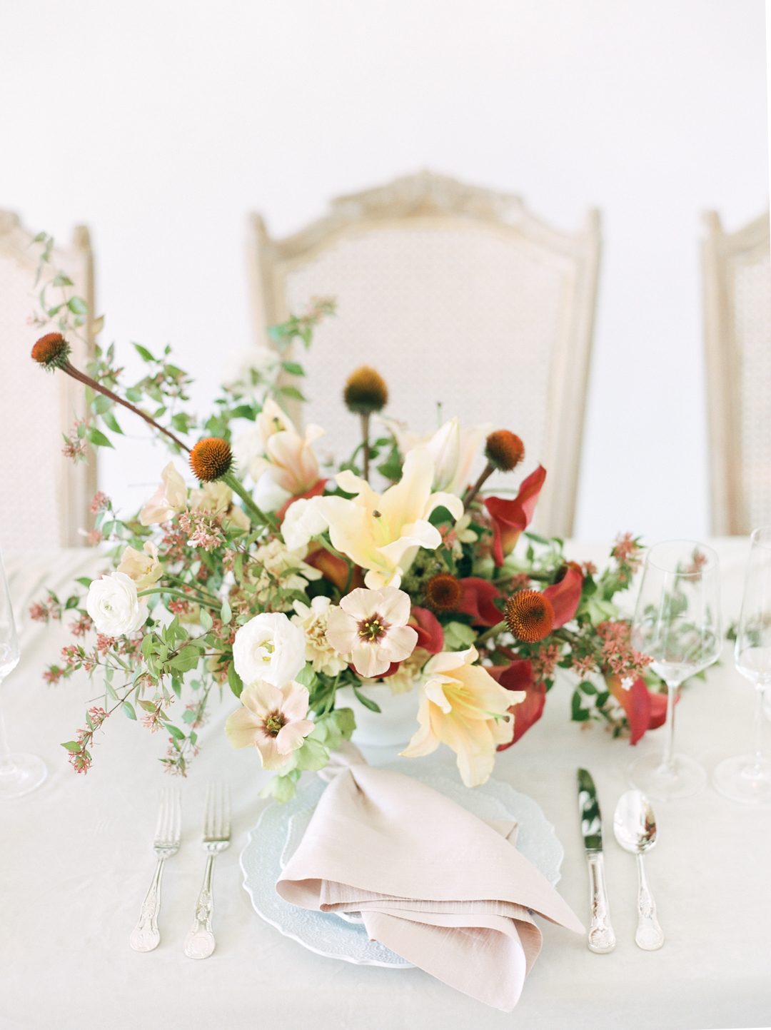 Antique Ivory and Deep Red Wedding Centerpiece