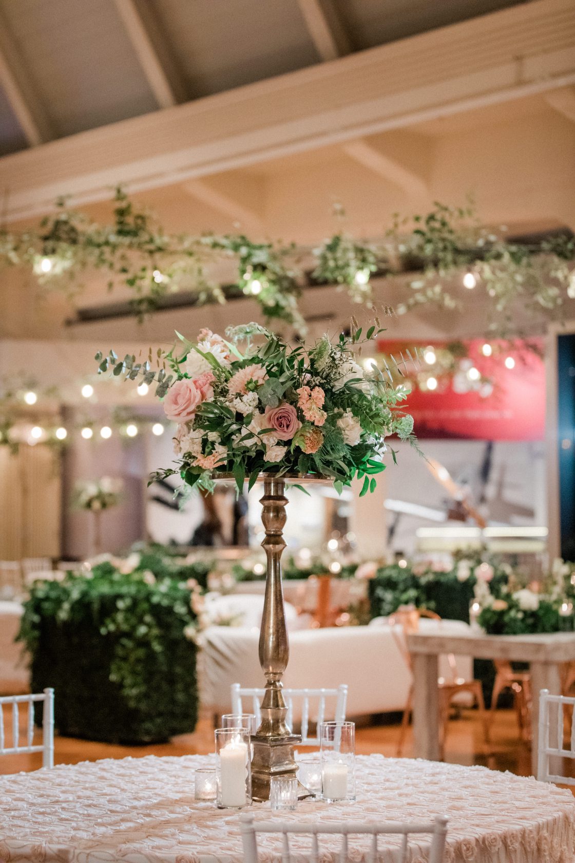 Tall Garden Inspired Wedding Reception Centerpiece