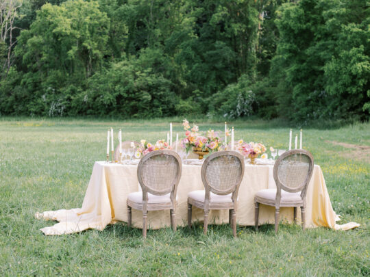 table decor at wildflower garden wedding