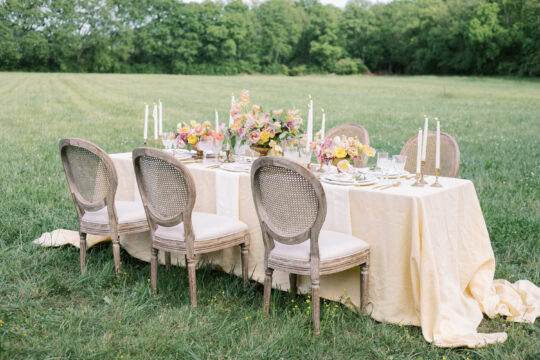 table decor at wildflower garden wedding
