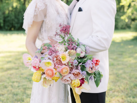 bride and groom garden wildflower wedding